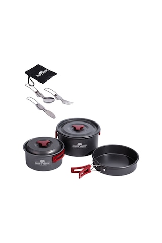 11 Parça Kamp Tencere Tava Ve Çatal Kaşık Bıçak Seti YMK-ÇKB Açık Gri