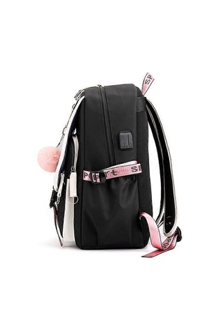 Sırt Çantası Dizüstü Bilgisayar Çantası Okul Çantası Usb Şarj Ve Kulaklık Girişi Siyah Ve Pembe Diğer