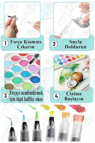 Su Hazneli Kalem Fırça 6 Lı 1 Paket Suluboya Fırça Kalemi Kaligrafi Hat Fırçası Sulu Boya Su Hazneli Kalem Doldurulabili