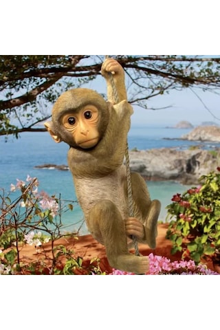 Ev Dekorasyonu İçin Reçine Asılı Maymun Halatlı Gösteri Parçası - Kahverengi