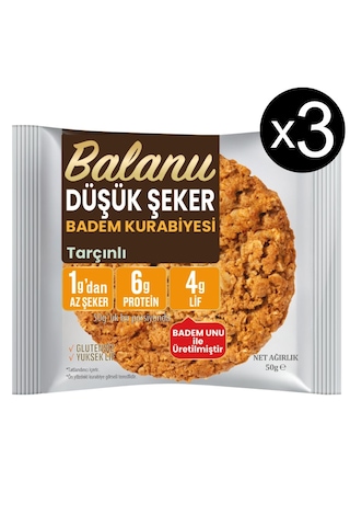 Balanu Düşük Şekerli Tarçınlı Badem Kurabiyesi 50gr X3 Adet