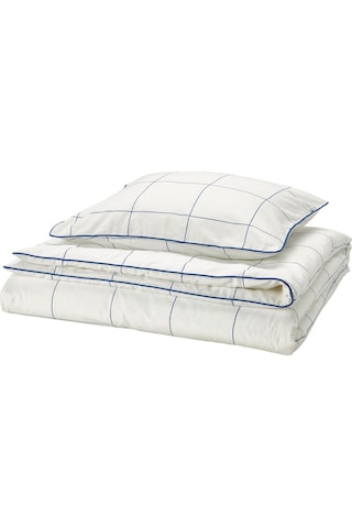 Ikea Bredvecklare Nevresim Seti Tek Kişilik 150 200 Cm Beyaz Mavi Kareli Desen Beyaz - Mavi