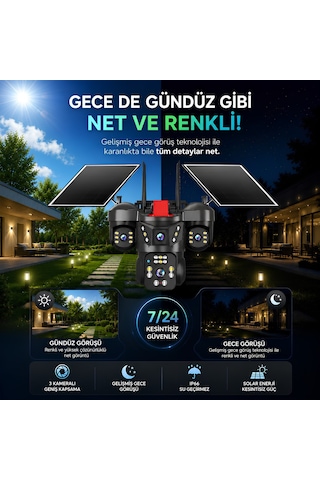 Onqam On-s4 Sim Kart Takılabilen 4 Kameralı Güvenlik Kamerası - Solar Güneş Panelli Renkli Gece Görüşü Ve Ip67 Aov Sürekli Kayıt