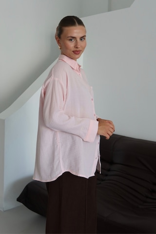 Balenbi Kadın Cepli Oversize Düz Renk Müslin Gömlek 1095 Pembe