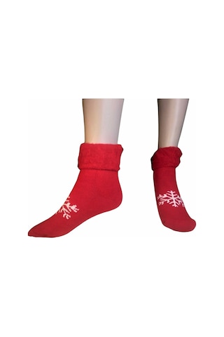Kadın Kışlık Termal Yılbaşı Temalı Polar Çorap Kırmızı