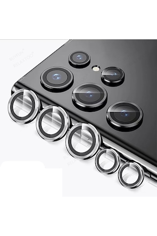 Samsung Uyumlu S23 Ultra Kamera Lens Koruyucu Halka Set Gümüş AL8114