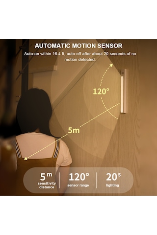 Vkemall Led Hareketli Sensörlü Gece Lambası, Pili Dışarıda, Manyetik Tutuculu, Beyaz Işık, Mutfak-koridor-üstü Dolap Işığı, 3-5m Algılama Mesafesi