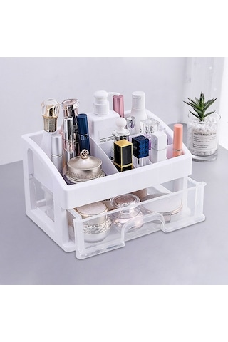 Novahub Toz Geçirmez Kozmetik Kutusu Çekmece Tarzı Ruj Cilt Ürünleri Rafı Beyaz Orta Beyaz Beyaz