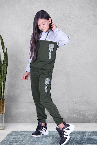 Fyk Kids Kız Çocuk Paris Baskılı Eşofman Takımı Haki Yeşil Haki