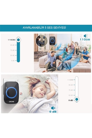 Cacazi 2 Buton 1 Alıcı Kablosuz Uzaktan Kumandalı LED Kapı Zili