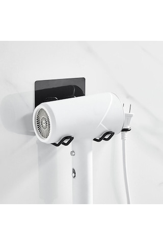 Siyah Güçlü Yapışkanlı Fön Makine Askısı Tutucu Banyo Askısı Beyaz