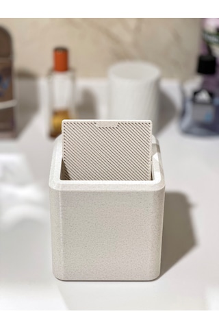 Modern Masaüstü Çöp Kutusu-mutfak-ofis-banyo -açılır Kapanır-mermer Beyaz-12,5x12cm Mermer