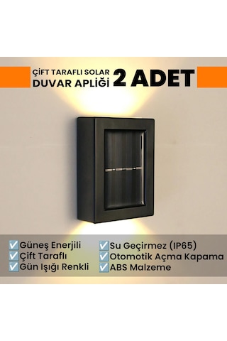 Upway Güneş Enerjili Çift Taraflı Dekoratif Duvar Lambası Solar Aplik 2 Adet Gün Işığı