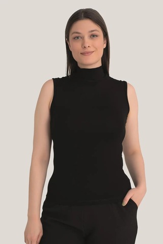 Terrien Delux Serisi Klasik Tarz Basic Giyim Gardırop Parçası Kadın Siyah Balıkçı Yaka 2'li Kolsuz Body
