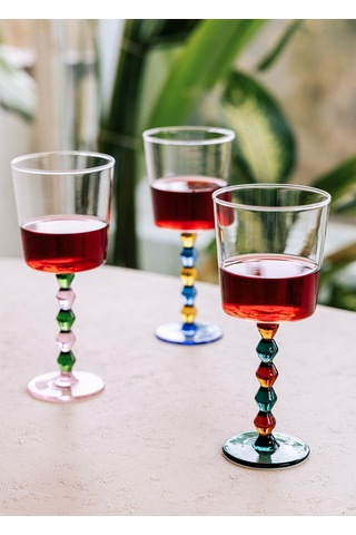 The Mia Bead Şarap Kadehi Yeşil 300 Ml Şeffaf