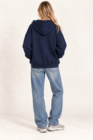 Cool Tarz Unisex Oversize Fermuarlı Kapüşonlu Sweatshirt 3 İplik Şardonlu Lacivert Lacivert