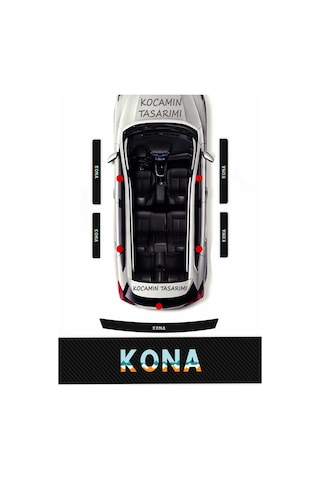 Hyundai Kona Kapı Eşiği Karbon Koruyucu Set Kona Modeline Uyumlu 5 Parça Premium Baskı