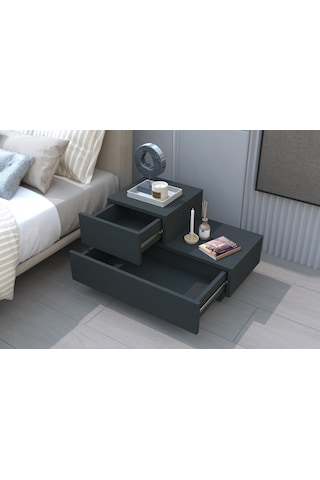 Kayra Kmd002 Led Işıklı Komodin 2 Çekmeceli Modern Tasarım Antrasit