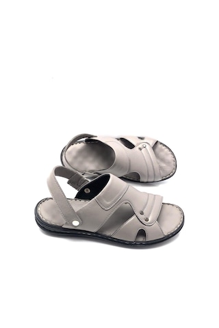 Derilax Hakiki Deri Tam Ortopedik Büyük Numara Erkek Sandalet Gri