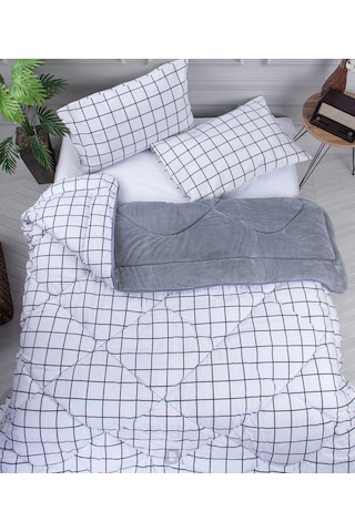 Wellsfoft Desenli Çift Kişilik Yorgan & 2 Adet Yastık Kılıfı Gri - Beyaz