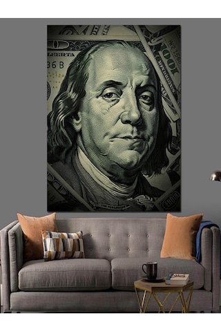 Ahşap Tablo Benjamin Franklin Dolar Resmi