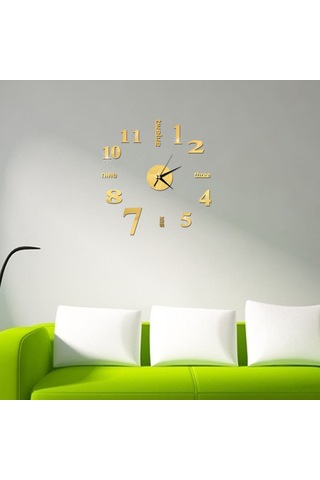 Aubyhe Altın Renkli Dıy Akrilik Yansımalı Sessiz Hareketli Duvar Saati - Oturma Odası Yatak Odası Dekorasyonu Pil Dahil Değil Altın