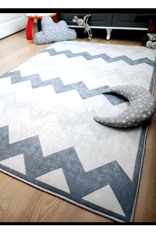 Zig Zag, İndirimli, Makinede Yıkanabilir, İnce, Dokuma Tabanlı, Çocuk Odası Halısı Çok Renkli
