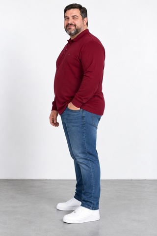 Bihan Store Erkek Battal Boy Gömlek Yaka Uzun Kollu Cepli Sweatshırt Y26-4010-bordo
