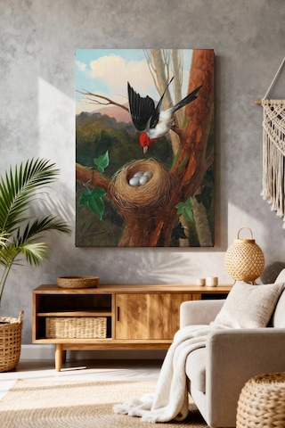 Mushen Studio Yuvada Kuş Ve Yumurtalar Doğa Temalı Kanvas Tablo
