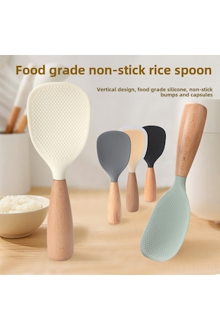 Hombey Yemek Seviyesi Silikon Pirinç Kaşığı - Anti Yapışkan, Elektrikli Pirinç Kazanı İçin, Ev Kullanıma Uygun Yarı Şeffaf Sarı