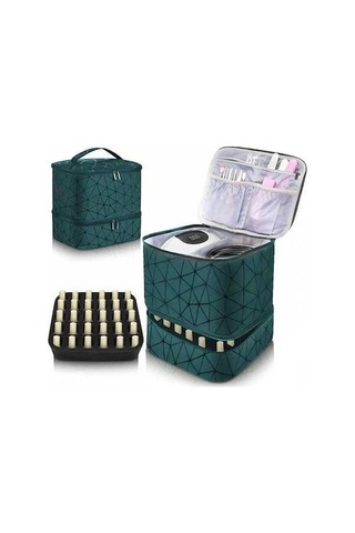 Novahub Çift Katmanlı Yükseltilmiş Kozmetik Çantası, Pratik Taşınabilir Alet Çantası Yeşil