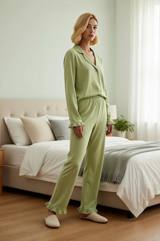 Benerly Kadın Gömlek Yaka Standart Kol Regular Kalıp Örme Pijama Takımı F Mint