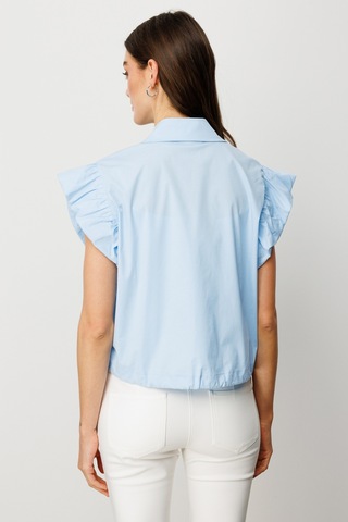 On Kadın Fırfırlı Kısa Kol Crop Gömlek - Minimalist Mavi