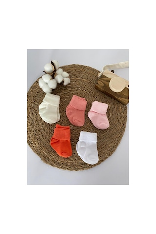 Glory Baby Organik Pamuklu Unisex 5'li Premium Yenidoğan Bebek Çorabı - Kutulu Pembe-ekru-somon-ekru-beyaz Pembe-ekru-somon-ekru-beyaz