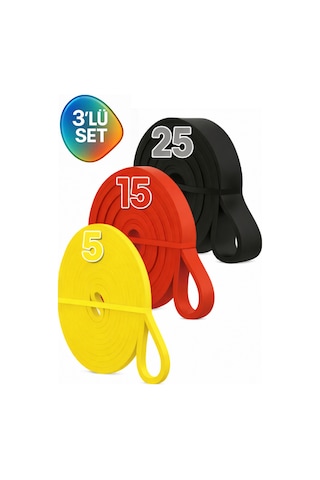 Evapera 3'lü Set Fitness Pilates Cross Barfiks Spor Direnç Lastiği Kas Geliştirme Training Bandı Bant 3lü Set 5,15,25 Kg Çok Renkli