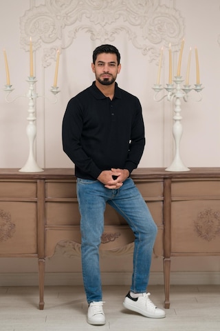 Woolen World Polo Yaka Düz Renk Yünlü Erkek Triko Kazak Lacivert