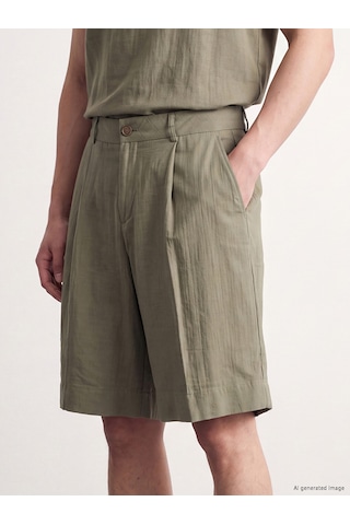 Lc Waikiki Lc Waıkıkı Haki Loose Fit Keten Görünümlü Erkek Şort