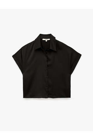 Koton Regular Fit Kısa Kollu Saten Gömlek Siyah 5sak60435pw