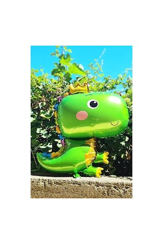 Yeşil Renkli Dinozor Temalı Folyo Balon 2 Yaş Mavi