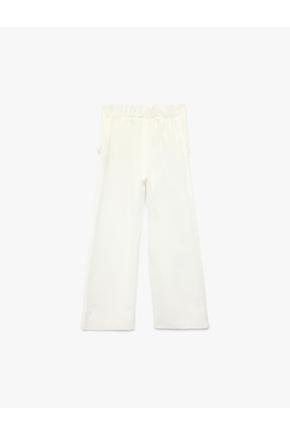 Koton Keten Ve Viskon Karışımlı Düğmeli Geniş Paça Pantolon Beyaz 6skg40003aw