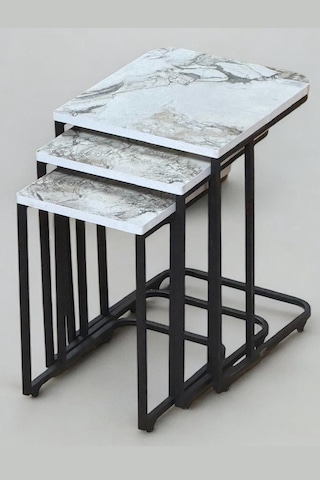 Nemeron Tekerlekli Zigon Sehpa 3lü Yan Sehpa Servis Sehpası Üçlü Çay Sehpası Metal Koltuk Sehpası - Beyaz Beyaz