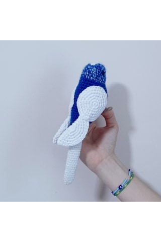 Amigurumi Kuş Muhabbet Kuşu Lacivert Kırçıllı Beyaz Kanat