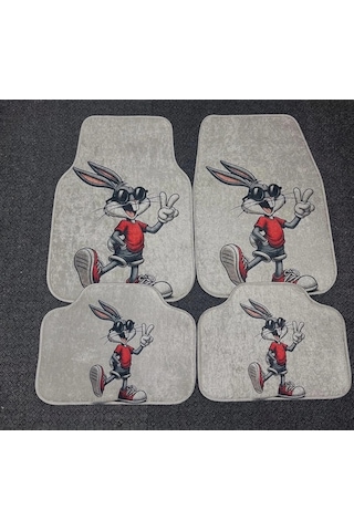Bugs Bunny Desenli Kaymaz Taban Dekoratif Oto Halı Paspas Üniversal Yıkanabilir Her Araca Uyumlu Ka