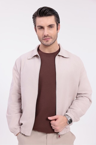Erkek Gabardin Kumaş Fermuarlı Oversize Mevsimlik Ceket-144 Bej