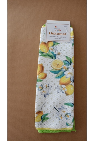 Microfiber Temizlik Bezi 40x50 Cm 2 Adet Limon Bir Adet Baskılı Bir Adet Naturel Yeşil