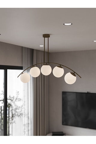 Lal Modern Eskitme 5 Li Beyaz Cam Küre Avize Yay Formlu