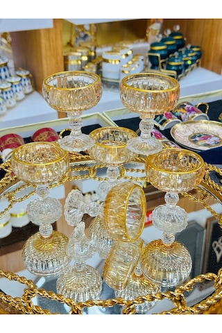 Lüx Gold Kahve Yanı Lokumluk + Şekerlik 6 Adet Sarı Lüx Gold Kahve Yanı Lokumluk + Şekerlik 6 Adet Sarı