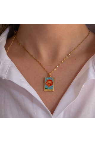 Çelik Kolye Aslan Burcu Kolyesi - K-136 Altın