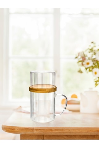 Bambu Kapaklı Sunum Seti Sunum Fanuslu Cam Kupa 300 Ml Şeffaf
