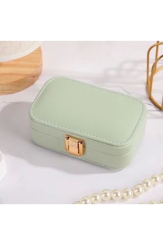 Deri Mini Seyahat Takı Bijuteri Mücevher Kutusu Organizer Düzenleyici 15cm Yeşil İthal Ürün